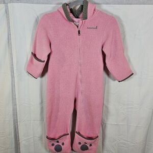Snonook  Fleece Coverall Snowsuit Toddler 3T Pink Zip Front Fold Over Cuffs Bear